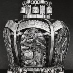 Ilya Schor, Torah Crown, detail: The Sacrifice of Isaac, pierced and engraved silver, c.mid-1950s, c. 12 inches high. To my knowledge this Torah Crown was destroyed in a synagogue fire in the 1950s.