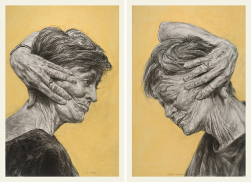 Bailey Doogan, Split-Fingered Smile and Four-Fingered Smile, 2013. Graphite on Duralar with Prismacolor on verso, 36” x 24”
